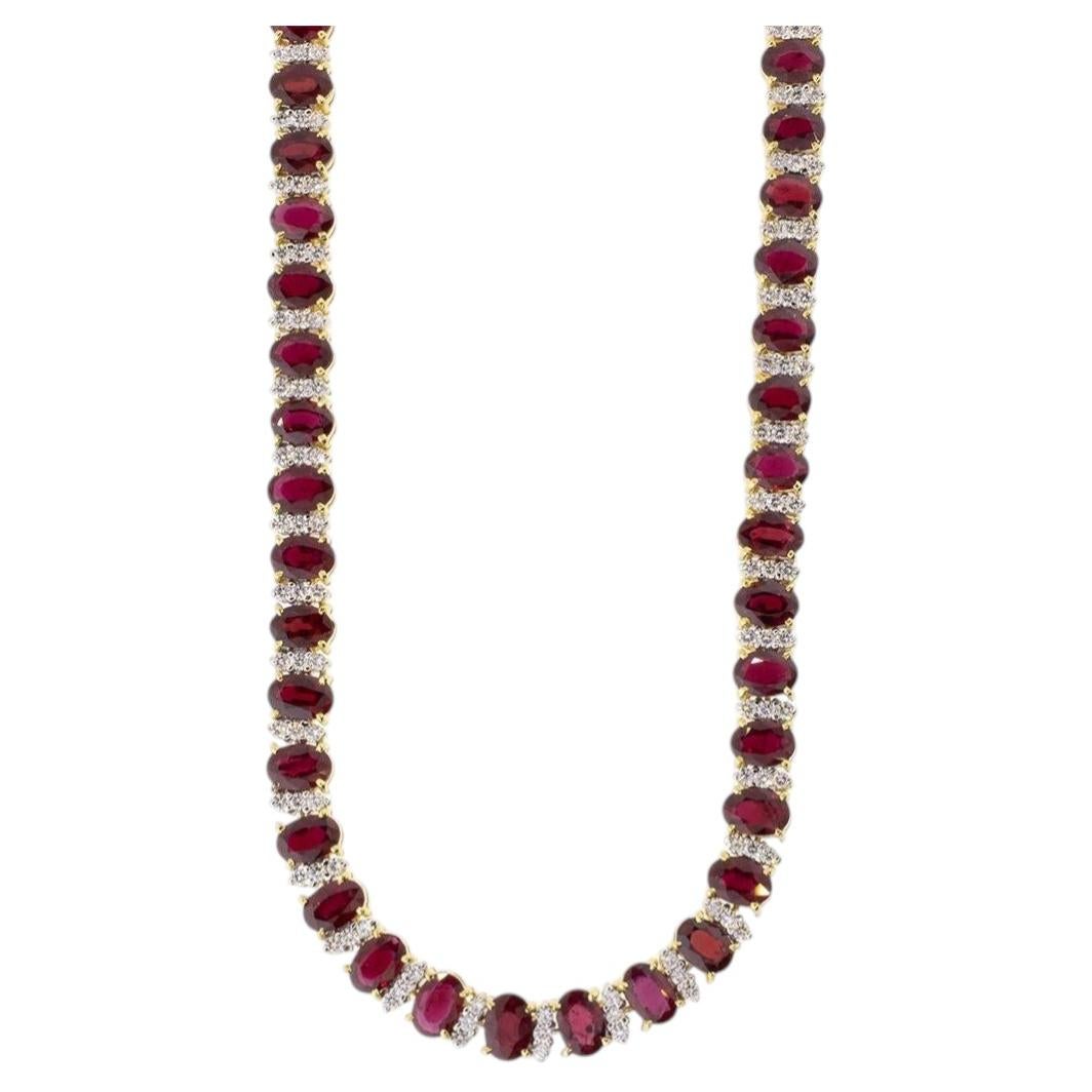 18k Gold 34.66ctw Ruby and Diamond Necklace