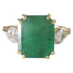Bague en or 18 carats 3,47 carats émeraude 0,32 ct diamant  - Fiançailles d'inspiration vintage