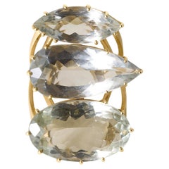 18K Gold 35 Karat Tri von Aquamarin Statement Ring