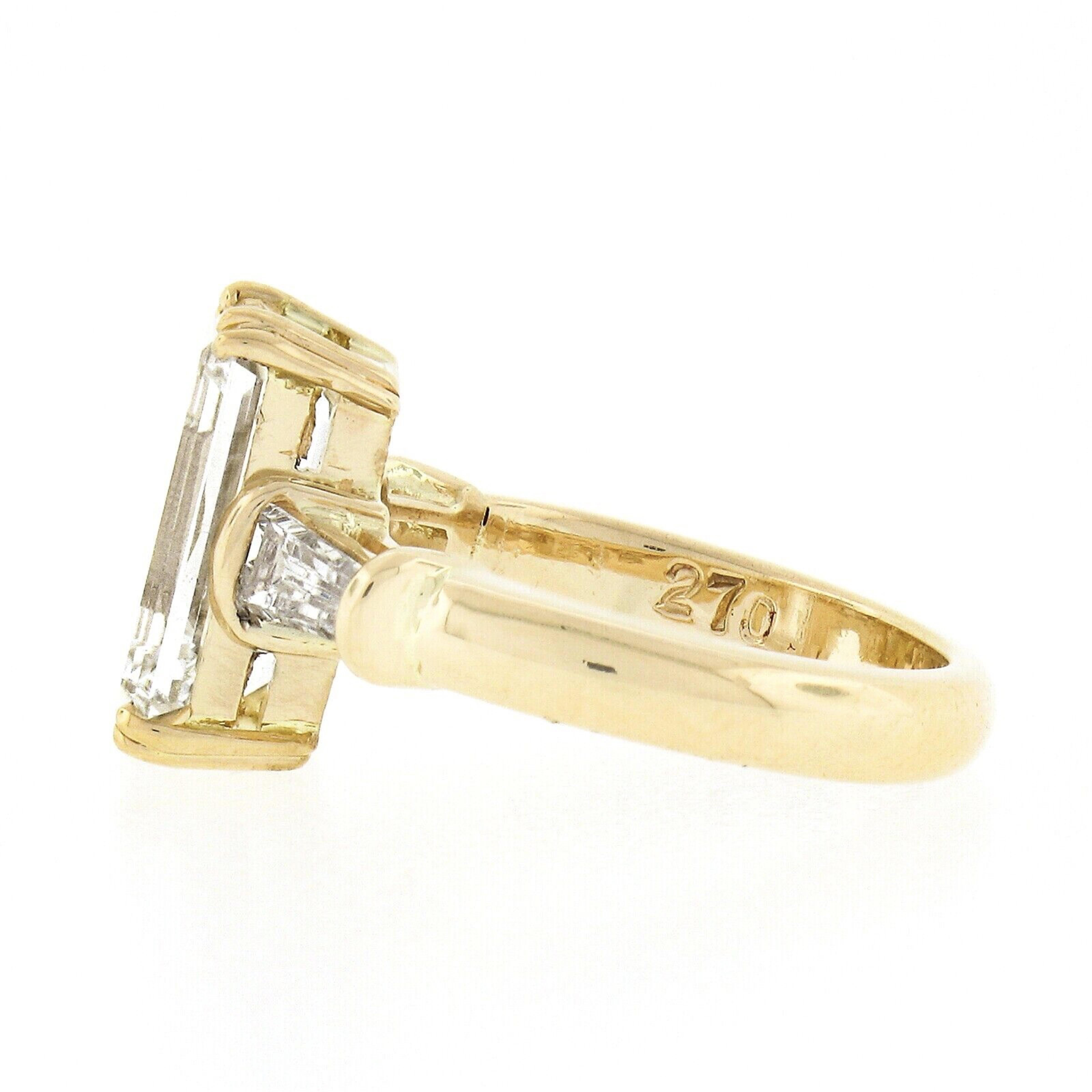 18k Gold 3.50ctw GIA Elongated Emerald Cut Diamond Solitaire Engagement Ring In Excellent Condition In Montclair, NJ