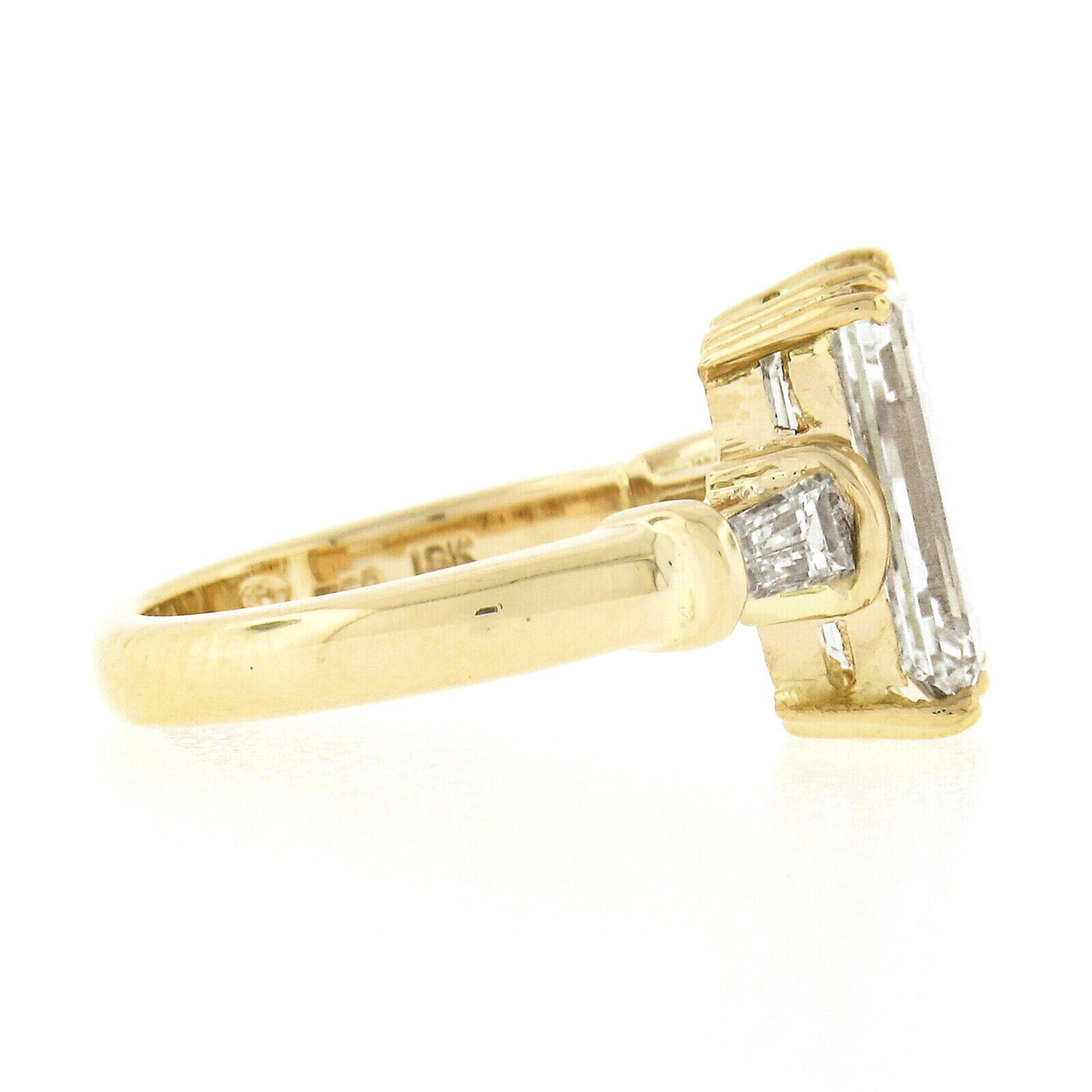 Women's 18k Gold 3.50ctw GIA Elongated Emerald Cut Diamond Solitaire Engagement Ring