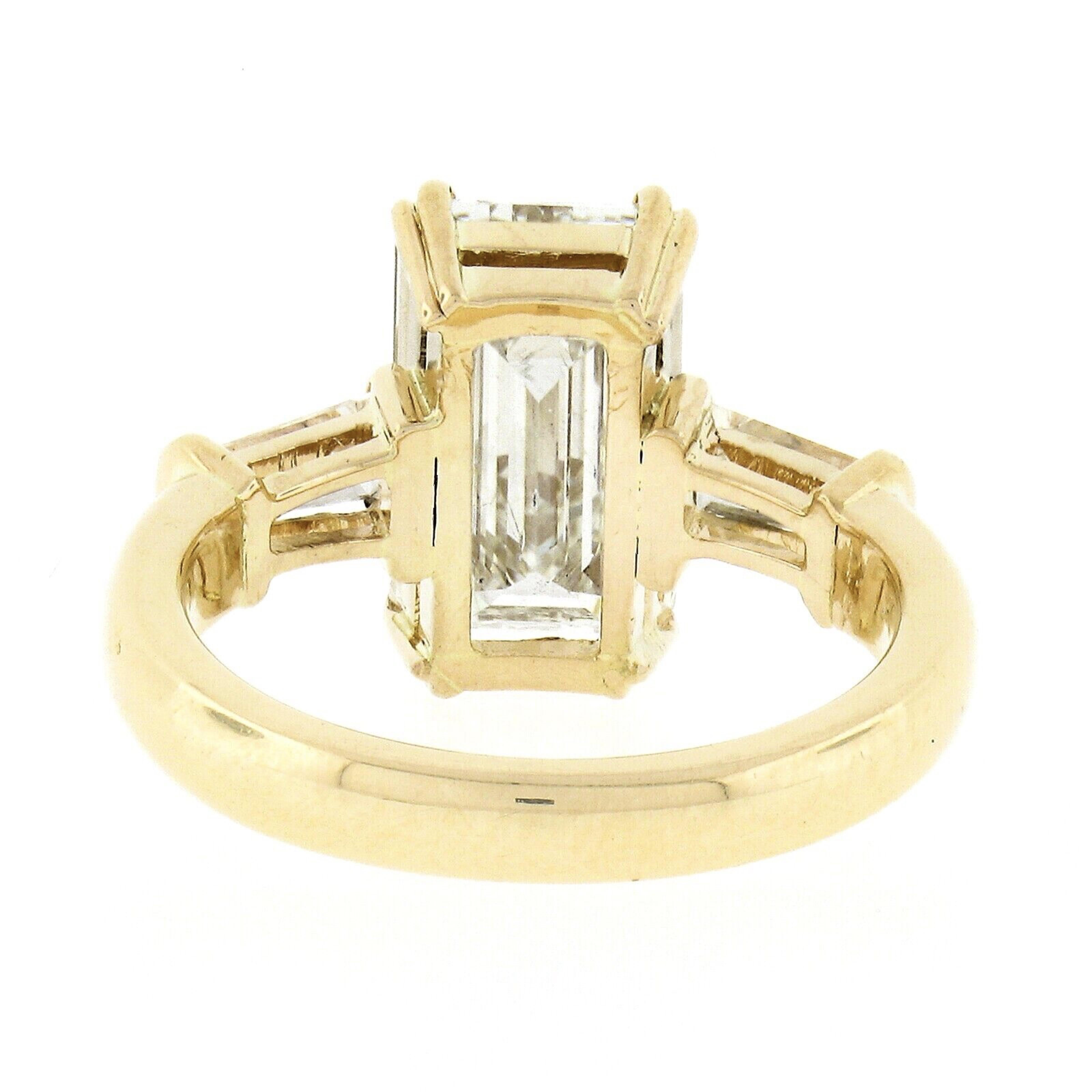 18k Gold 3.50ctw GIA Elongated Emerald Cut Diamond Solitaire Engagement Ring 1