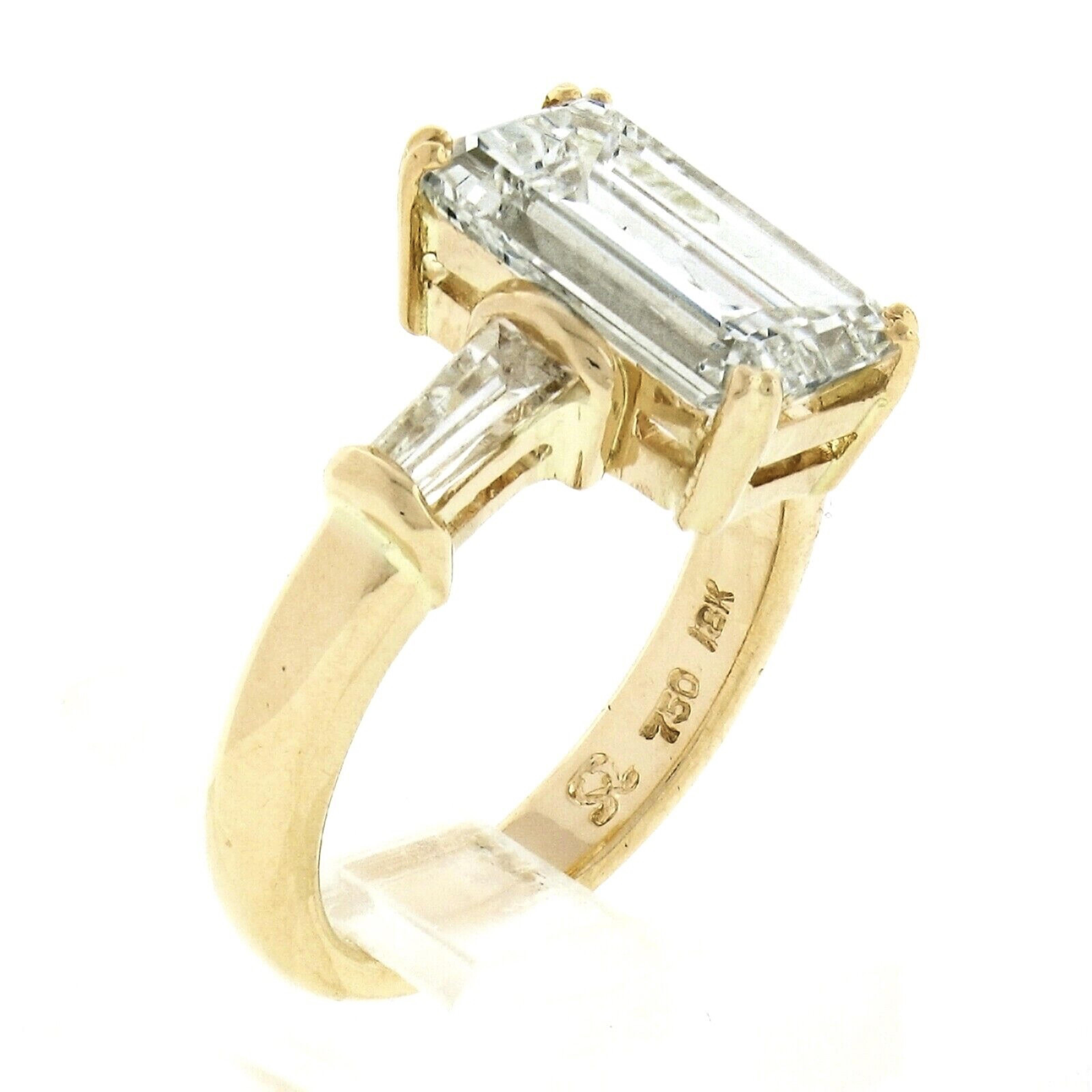 18k Gold 3.50ctw GIA Elongated Emerald Cut Diamond Solitaire Engagement Ring 2