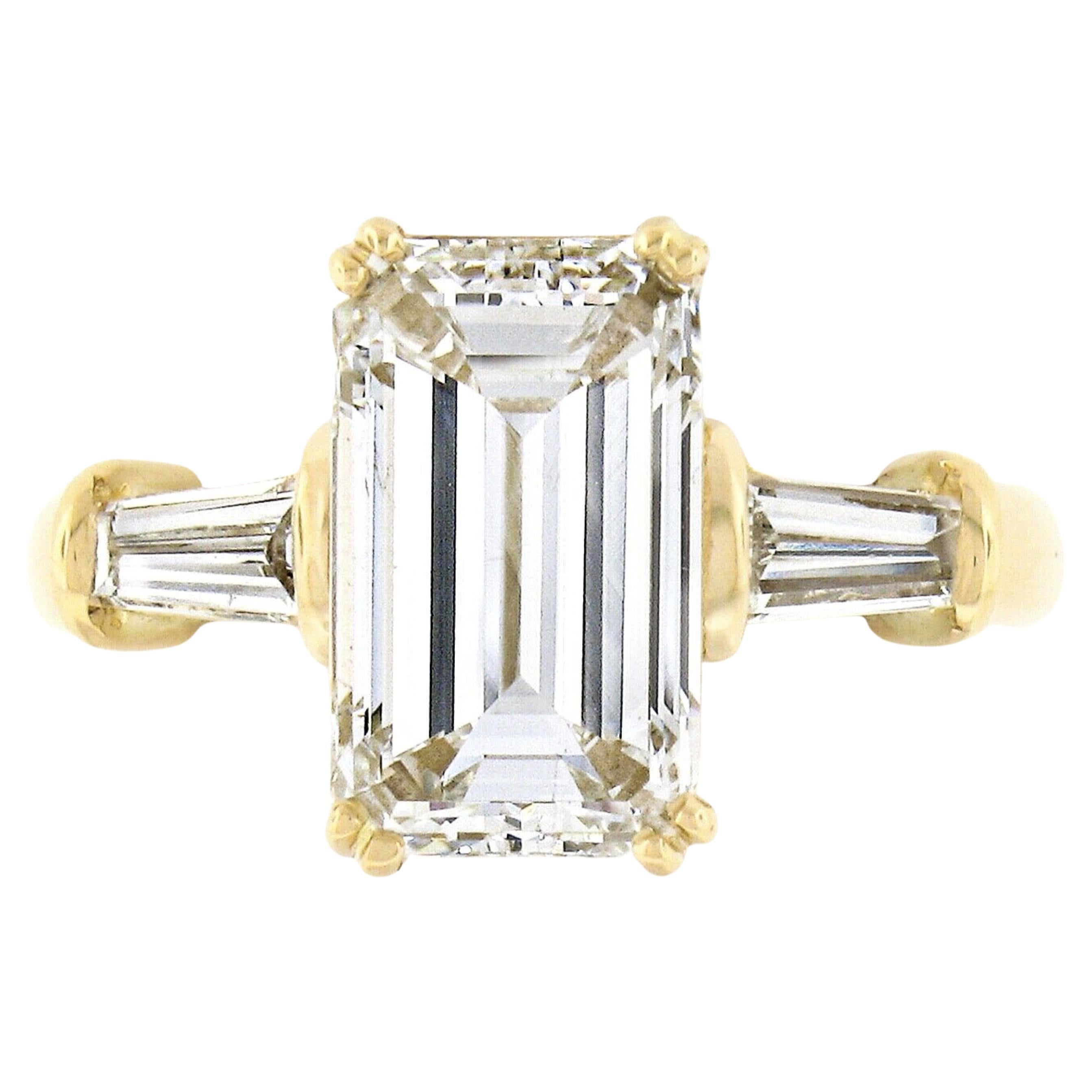 18k Gold 3.50ctw GIA Elongated Emerald Cut Diamond Solitaire Engagement Ring