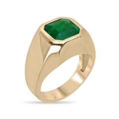 18K Gold 3.60ct Deep Green Colombian Emerald Asscher Cut Bezel Set Solitaire