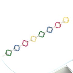 18k Gold 3.75ctw Sapphire Tsavorite Diamond Open Quatrefoil Flower Link Bracelet