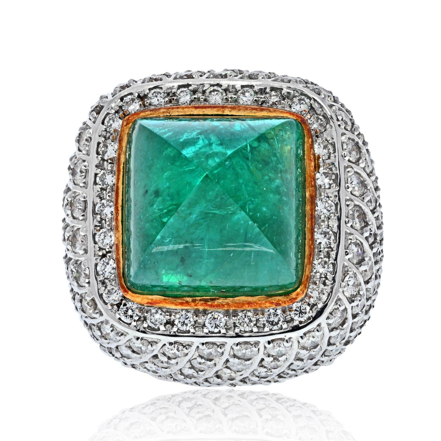 Make a statement with your favorite color: green. What is more impressive is the size of this green sugarloaf green emerald: a stunning 38 Carat stone is sure to turn heads. 
We love the lighter hue on the gem, but not too transparent. 
Pictures and