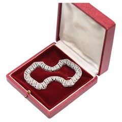 Antique 18K Gold 3.9 Carats Diamond Geometric Brooch Original Box, 1920