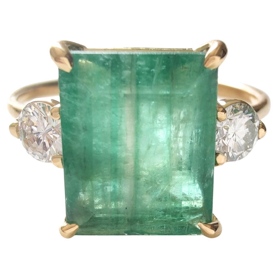 18K Gold 3.91 Carat Emerald 0.32 Carat  Diamond Ring -  Engagement Gift for Her