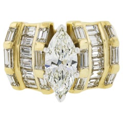 18k Gold 3.97ctw GIA Marquise Diamond w/ Baguette Sides Wide Engagement Ring