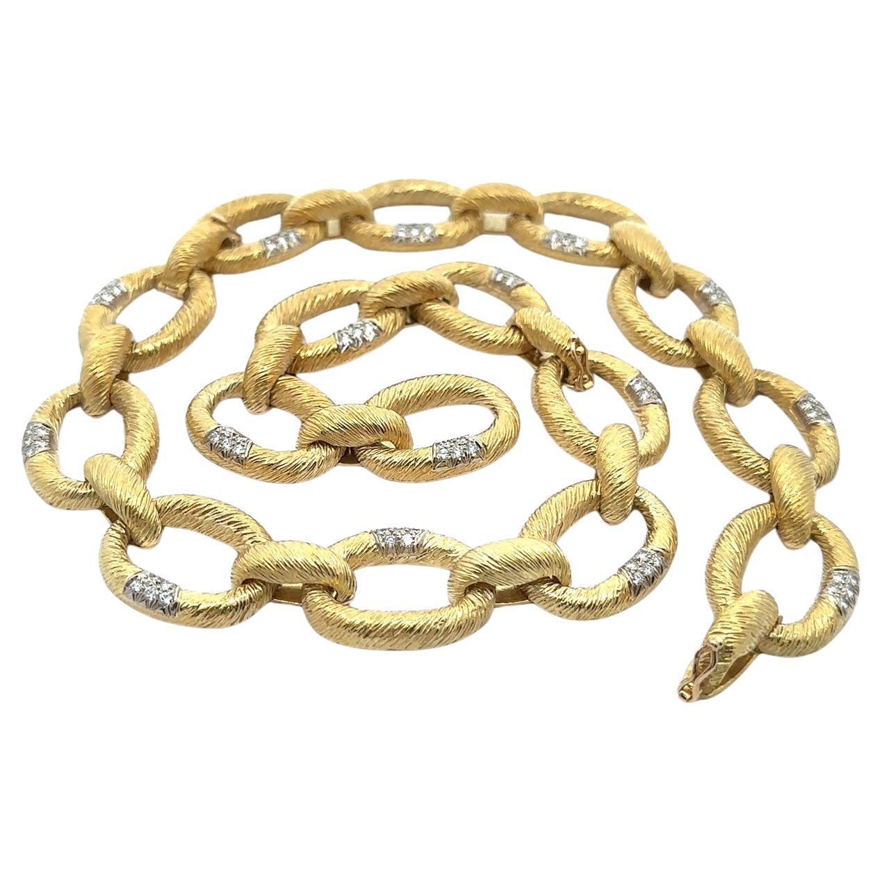18k Gold 3ctw Diamond Large Textured Open Oval Link 3 Bracelet or Long Necklace-