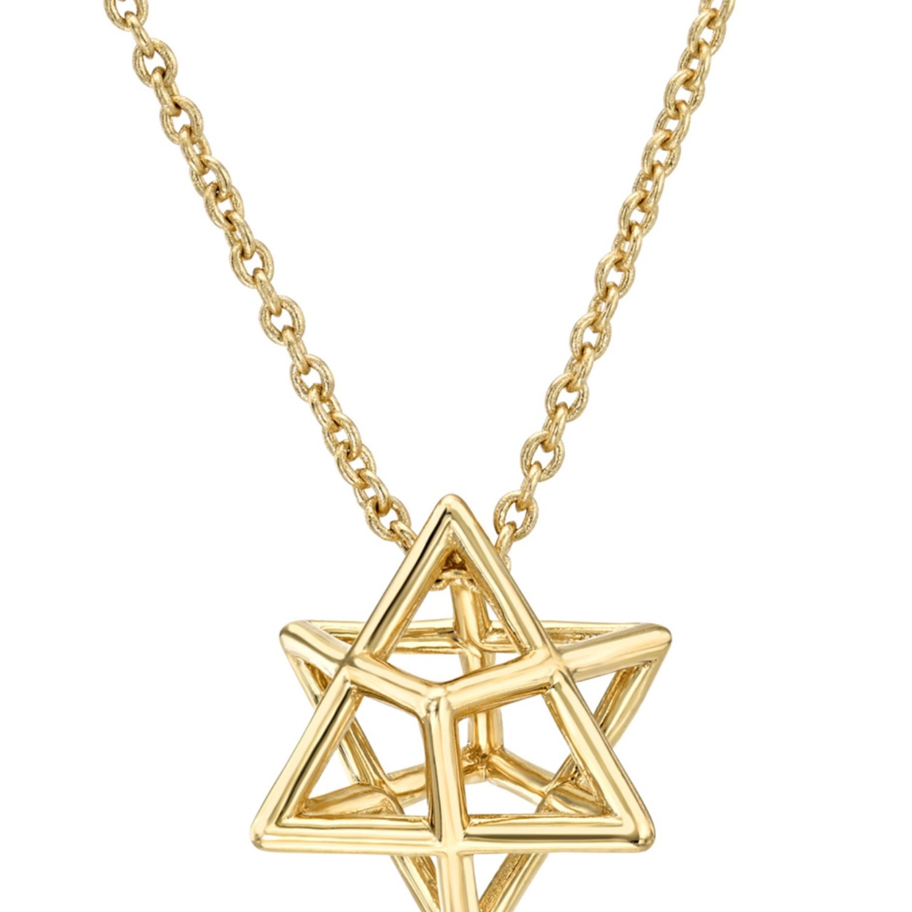 Collana con Stella di David 3D in oro 18 carati di Merkaba Jewelry Beverly Hills in vendita 1