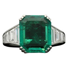 18K Gold 4 CT Natural Emerald and Diamond Antique Art Deco Style Engagement Ring