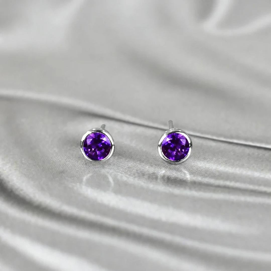 Women's or Men's 18K Gold 4 mm Round Gemstone Earrings Birthstone Earrings For Sale