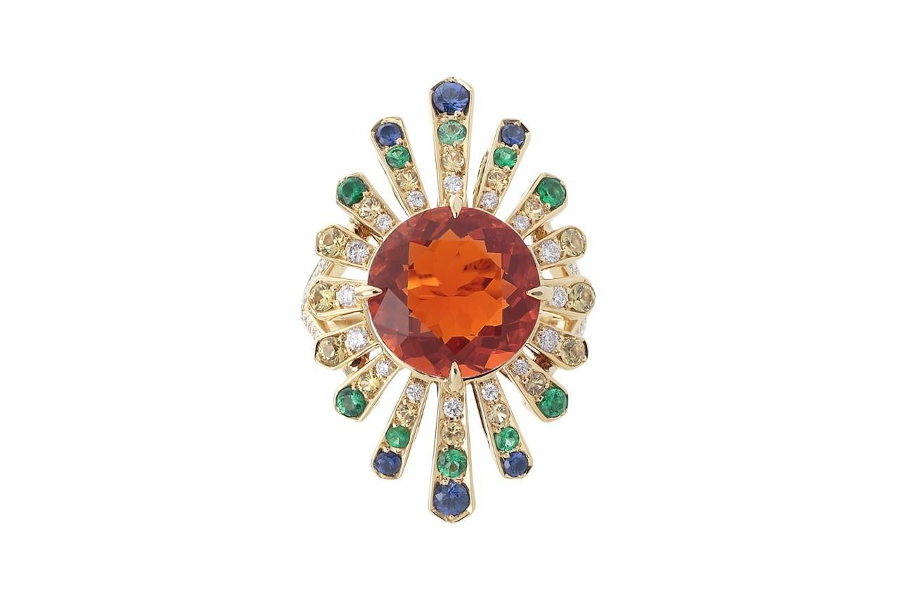 4.04 Carat Mexican Fire Opal Colored Sapphires Diamond Cocktail Ring 18k Gold In New Condition In Bangkok, TH