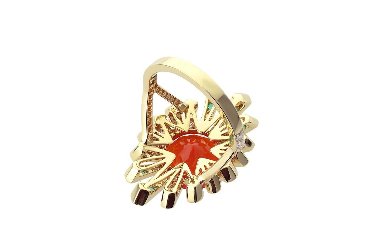 4.04 Carat Mexican Fire Opal Colored Sapphires Diamond Cocktail Ring 18k Gold 1