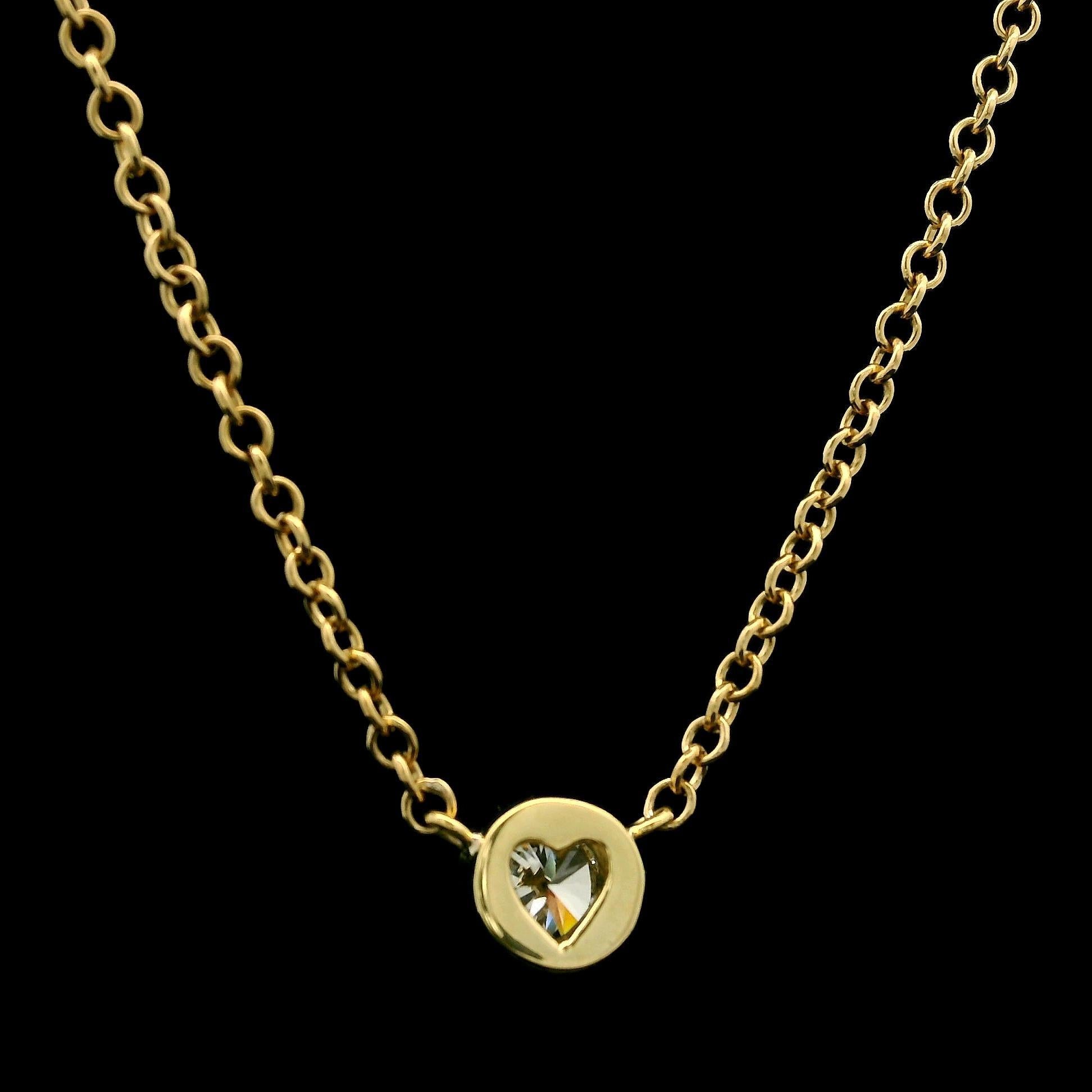 18k Gold .40ct Diamond Bezel Solitaire Round Pendant Necklace Heart Gallery For Sale 1