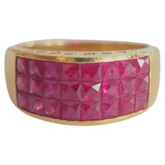 18K Gold 4.10ct Squared Pinkish Red Ruby & 0.16ct Diamond Invincible Band Ring