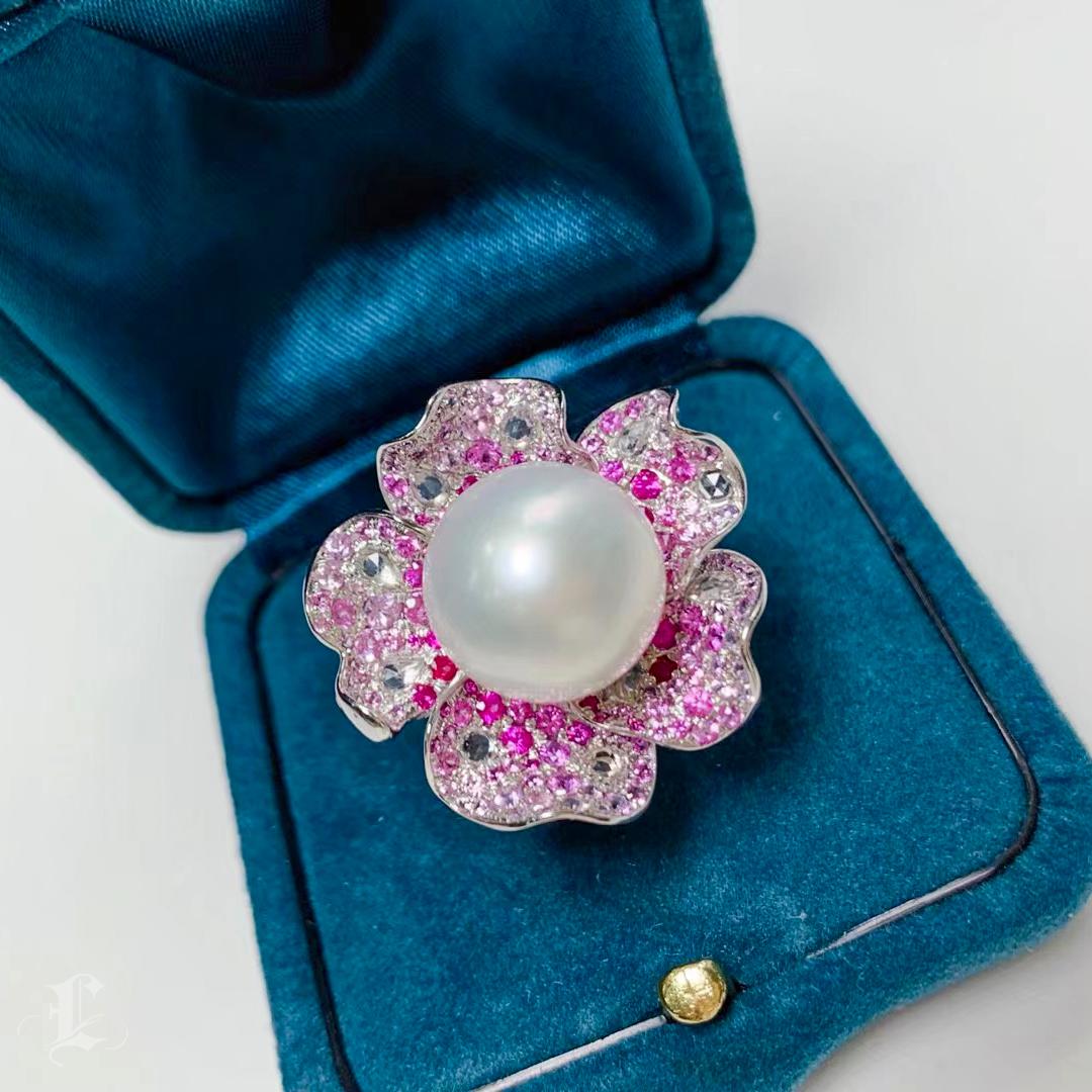 Women's 【Crown Radiance】Convertible Royale Bloom South Sea Pearl Sapphire Ring Pendant For Sale