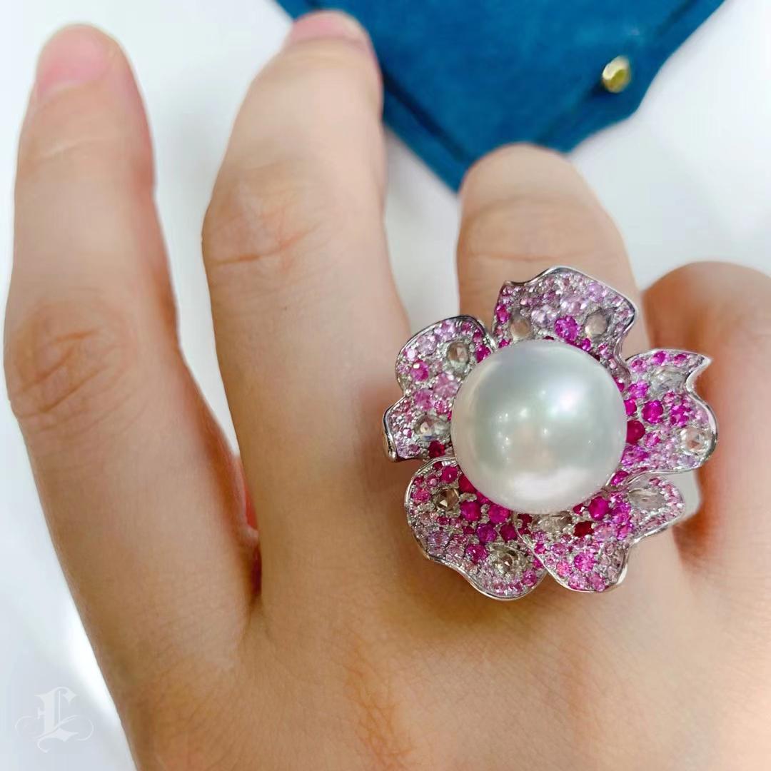 【Crown Radiance】Convertible Royale Bloom South Sea Pearl Sapphire Ring Pendant For Sale 5