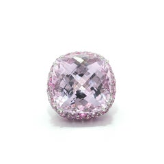 18k Gold 42.26ctw Large Checkerboard Cushion Kunzite Pink Stones Statement Ring