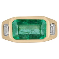 18K Gold 4.27tcw Colombian Emerald & Diamond Gypsy Ring, East-West 3 Stone