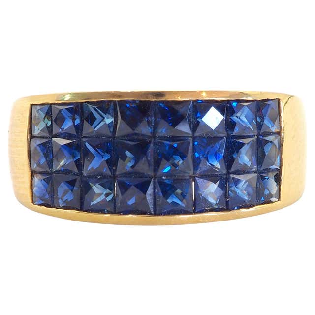 18K Gold 5ct Squared Blue Sapphire and 0.16ct Diamond Invincible ...