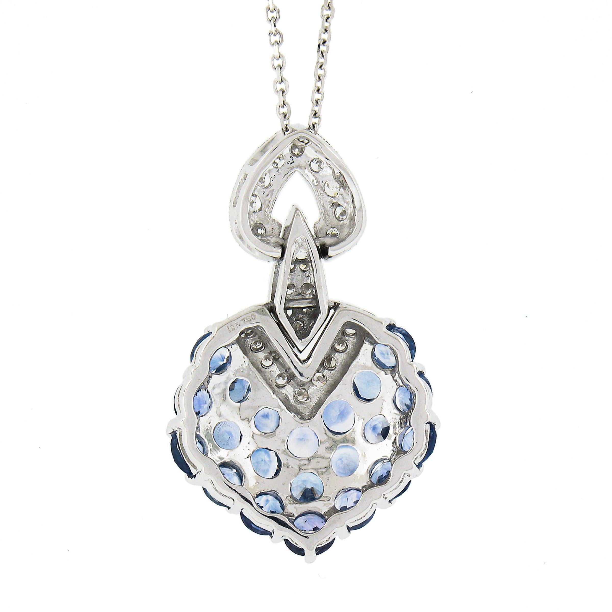 18K Gold 4.35ctw Round Sapphire & Diamond Cluster Pendant & 14k Chain Necklace For Sale 1