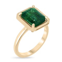 18K Gold 4.40ct Emerald Cut Solitaire Ring, Four Prong Bezel Set May Birthstone