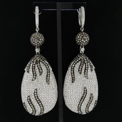 Boucles d'oreilles pendantes en or 18K 4.47ctw Fancy Brown & White Diamond Tear Long Dangle Ears