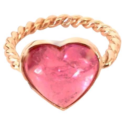Bague cocktail en or 18k avec tourmaline rose framboise en forme de coeur de 4,5 carats en vente
