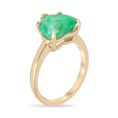 18K Gold 4.53ct Vivid Electric Green Heart Colombian Emerald Solitaire Ring