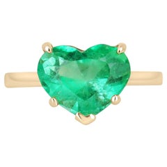 18K Gold 4.53ct Vivid Electric Green Heart Colombian Emerald Solitaire Ring