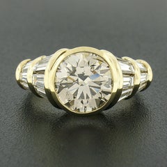 18K Gold 4.70ctw GIA Round Bezel Light Brown Diamond & Baguettes Engagement Ring