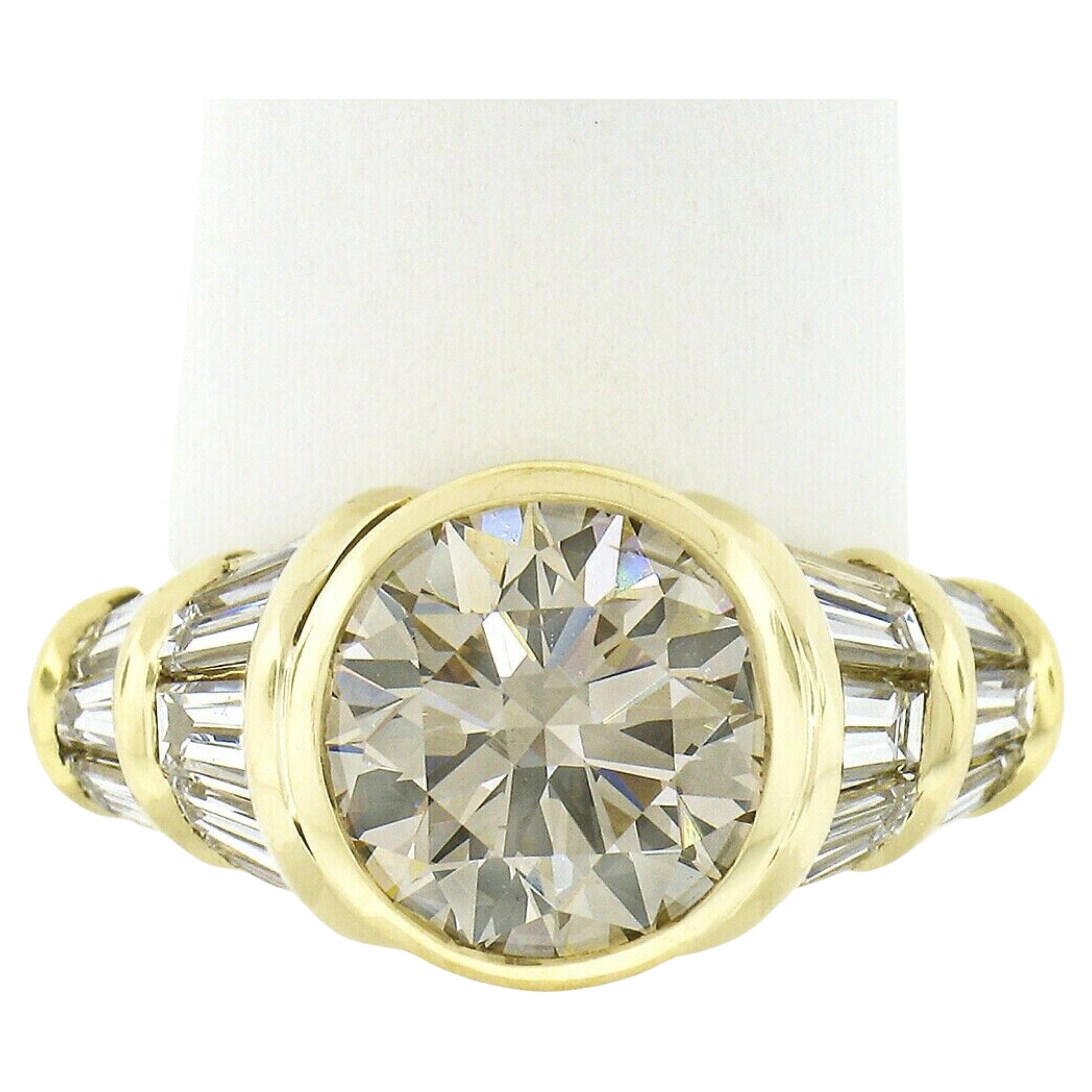 18K Gold 4.70ctw GIA Round Bezel Light Brown Diamond & Baguettes Engagement Ring