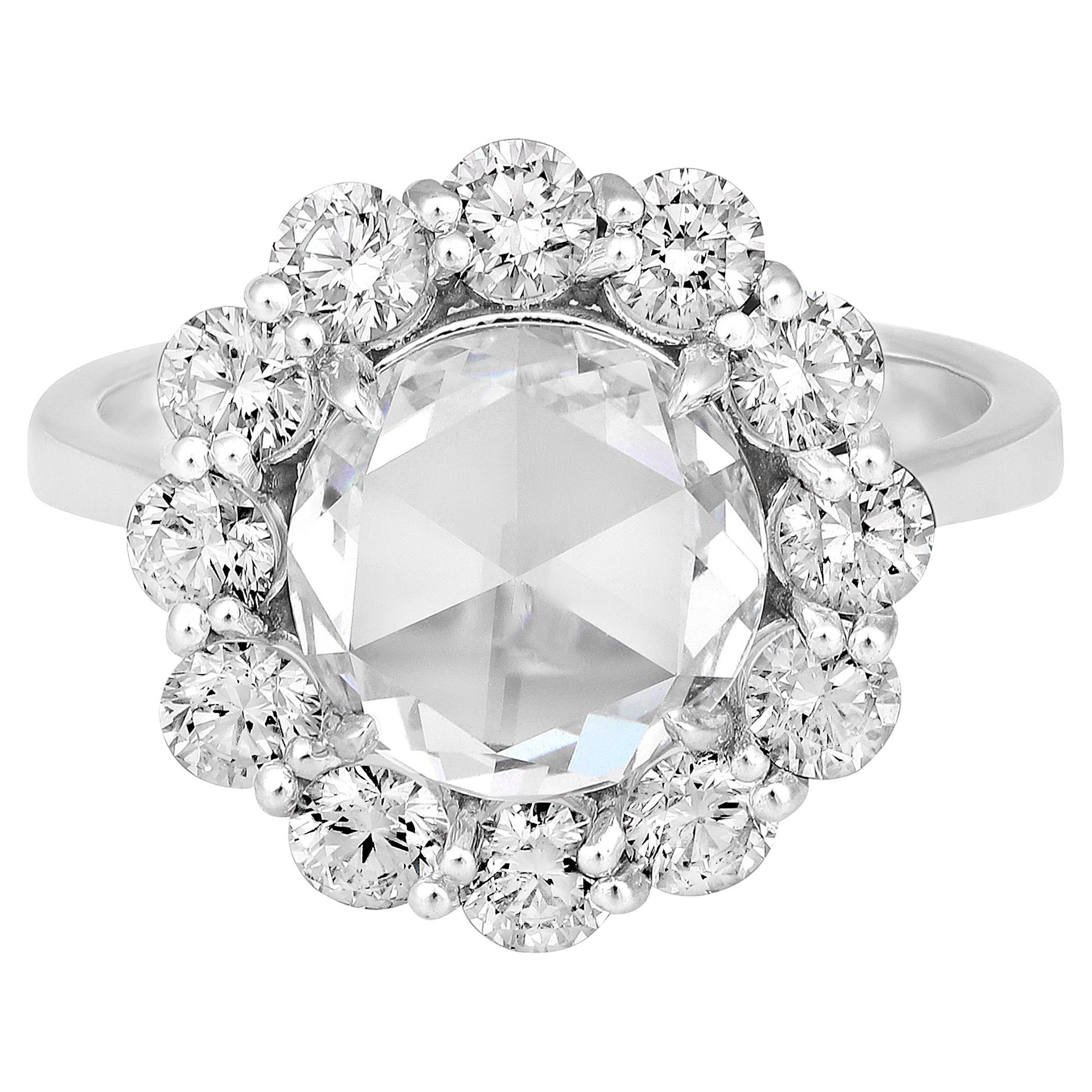 Bague solitaire en or 18 carats 4ct Lab Created Diamond D-VVS Rose-Cut Round Solitaire en vente