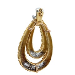 18k Gold 4ctw Diamond Textured Double Teardrop Enhancer Pendant Pin Brooch