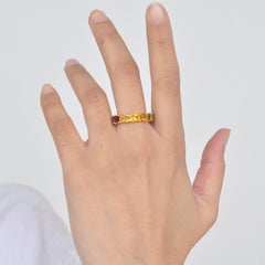 18K Gold Square Multicolor Natural Gemstones Rainbow Eternity Band Ring