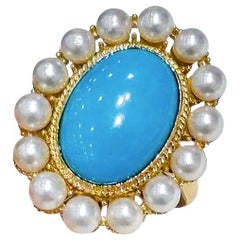 【Caelmare】Cameo Halo Turquoise & Baby Akoya Statement Ring