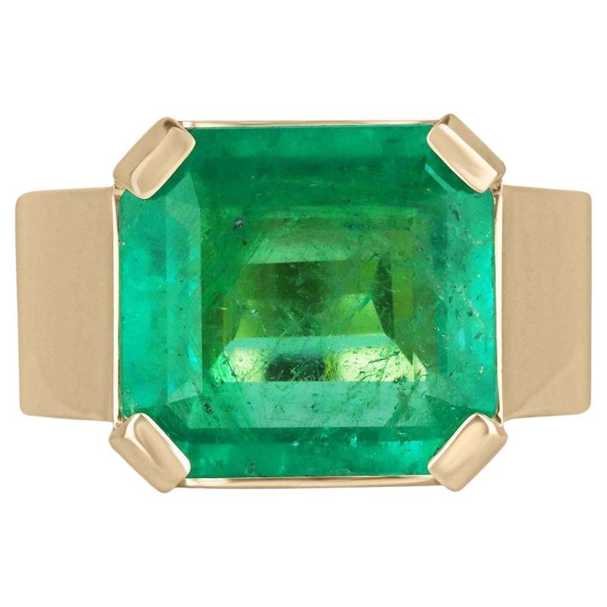 18K Gold 5.16ct Muzo Green Colombian Emerald Pinky Ring, 4 Prong Unisex 7.5mm