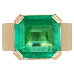 Bague Pinky en or 18K 5.16ct Muzo Green Colombian Emerald, 4 Prong Unisex 7.5mm