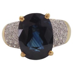18K Gold 5.42ct Cushion Deep Blue Sapphire & 0.18ct Diamond Statement Ring
