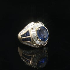 18k Gold 5.4ctw GIA High Quality No Heat Ceylon Sapphire Diamond Wide Ring