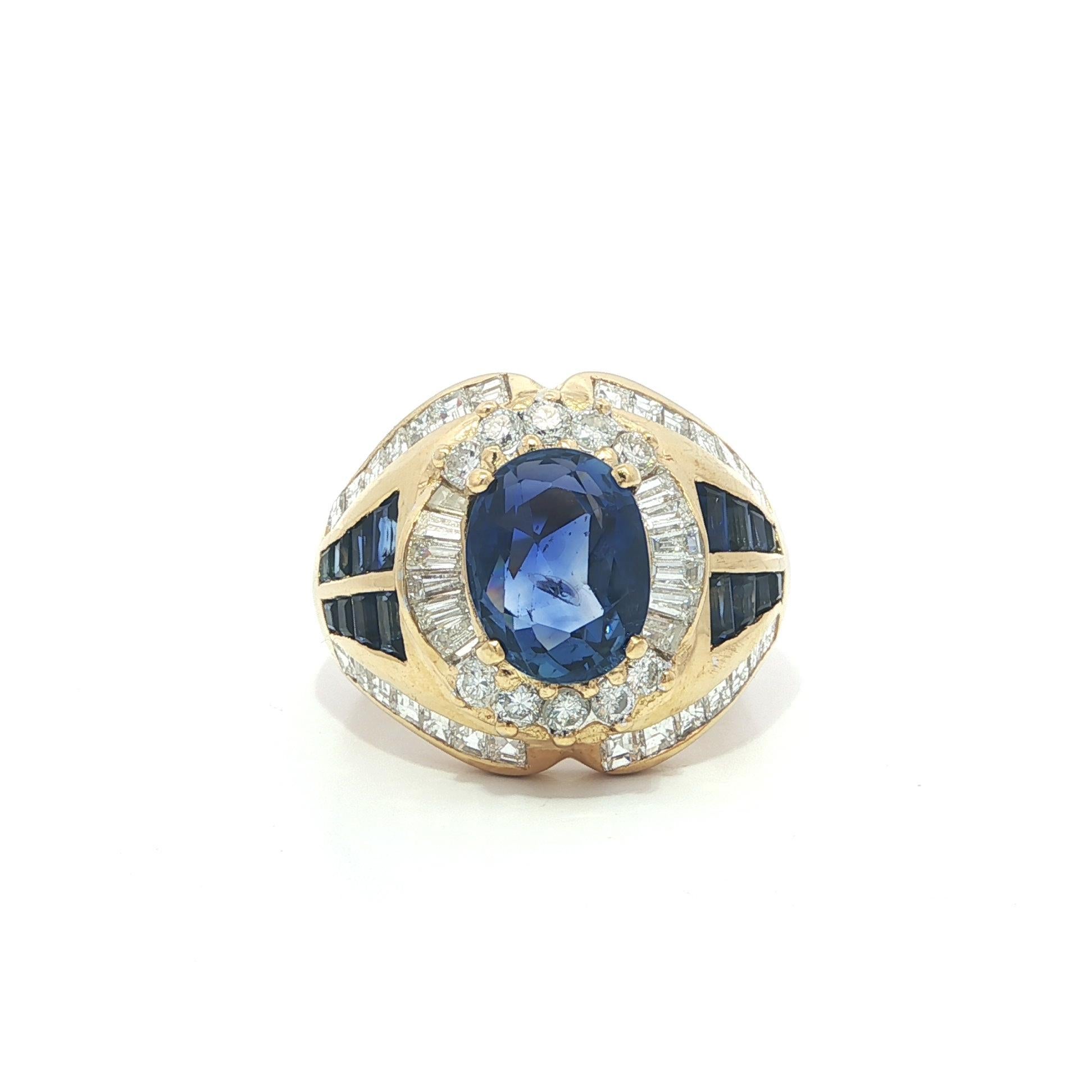 18k Gold 5.4ctw GIA High Quality No Heat Ceylon Sapphire Diamond Wide Ring in vendita