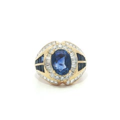18k Gold 5.4ctw GIA High Quality No Heat Ceylon Sapphire Diamond Wide Ring