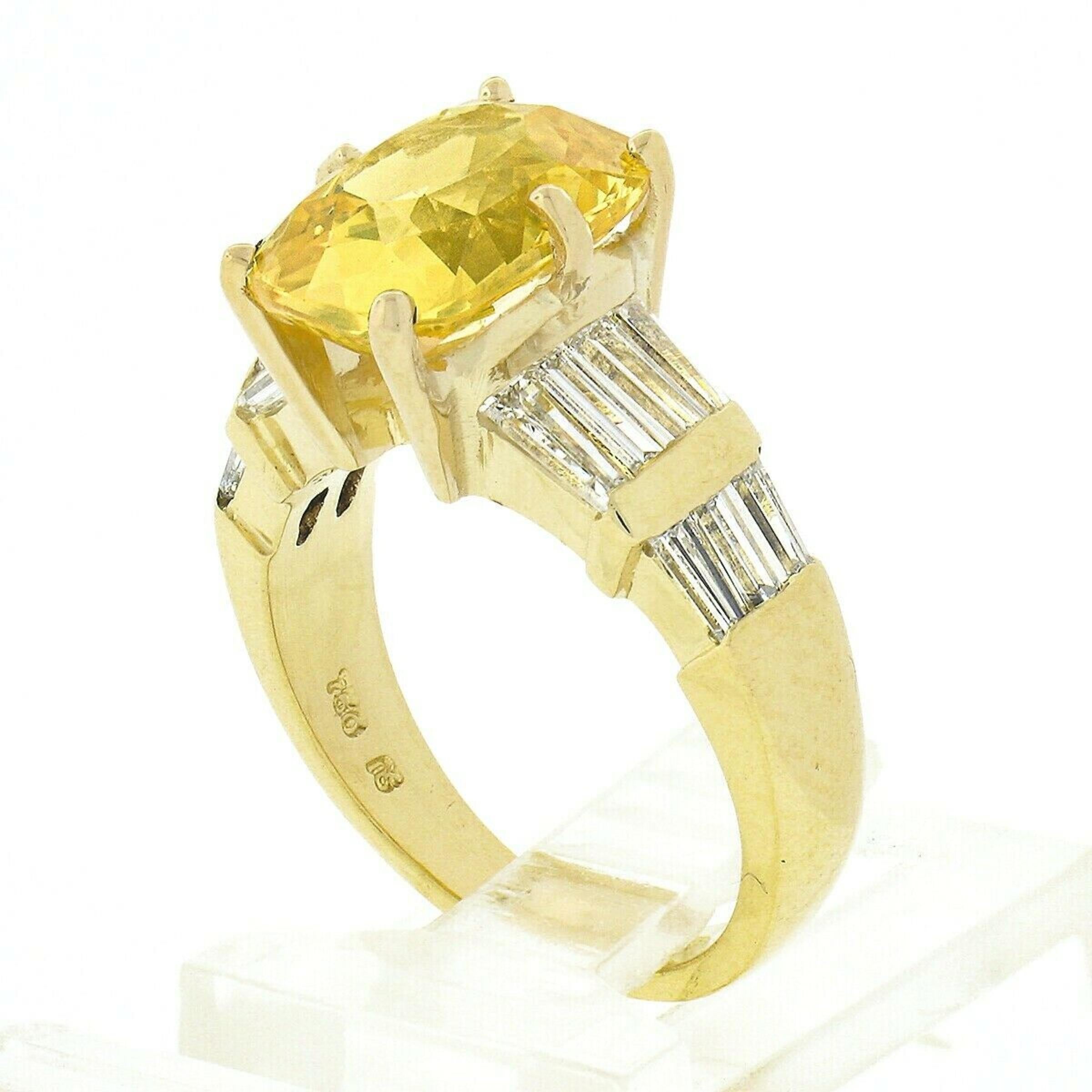 18k Gold 5.65ctw GIA Cushion Yellow Sapphire & Baguette Diamond Engagement Ring 3