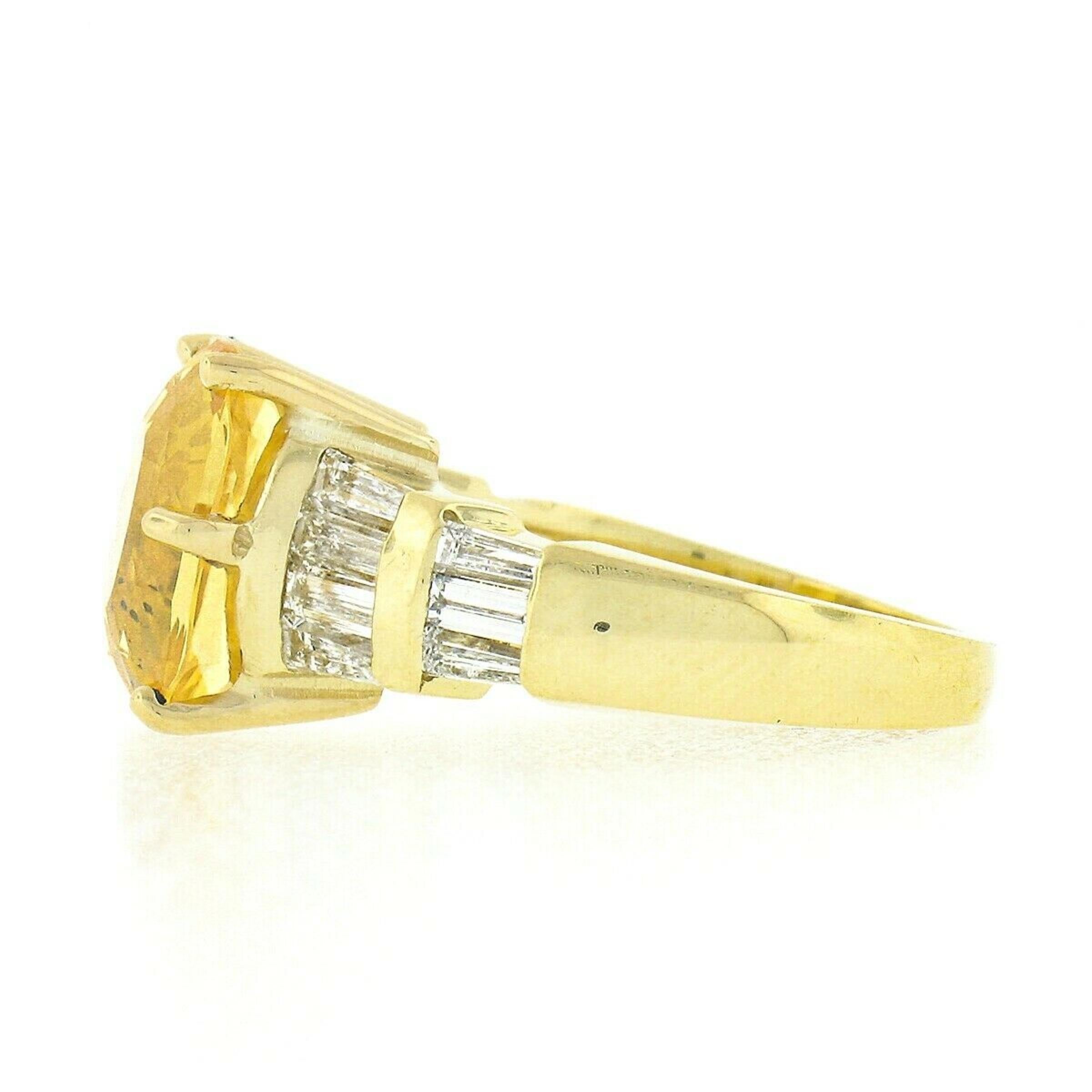 Women's 18k Gold 5.65ctw GIA Cushion Yellow Sapphire & Baguette Diamond Engagement Ring