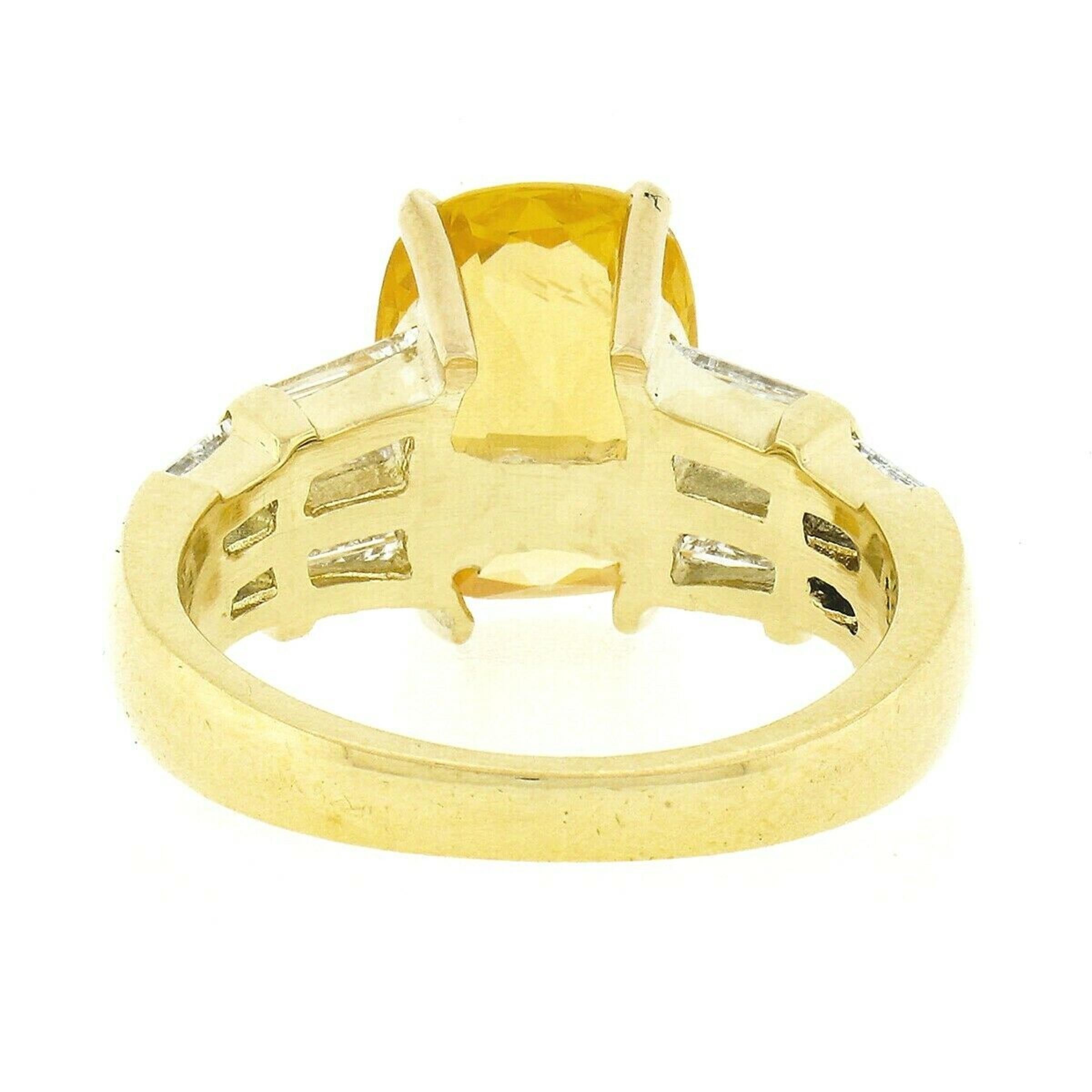 18k Gold 5.65ctw GIA Cushion Yellow Sapphire & Baguette Diamond Engagement Ring 1