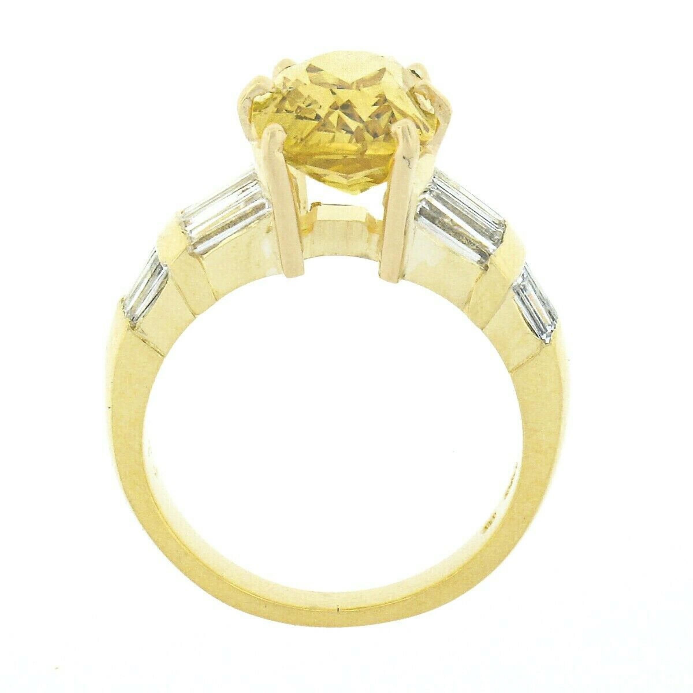 18k Gold 5.65ctw GIA Cushion Yellow Sapphire & Baguette Diamond Engagement Ring 2