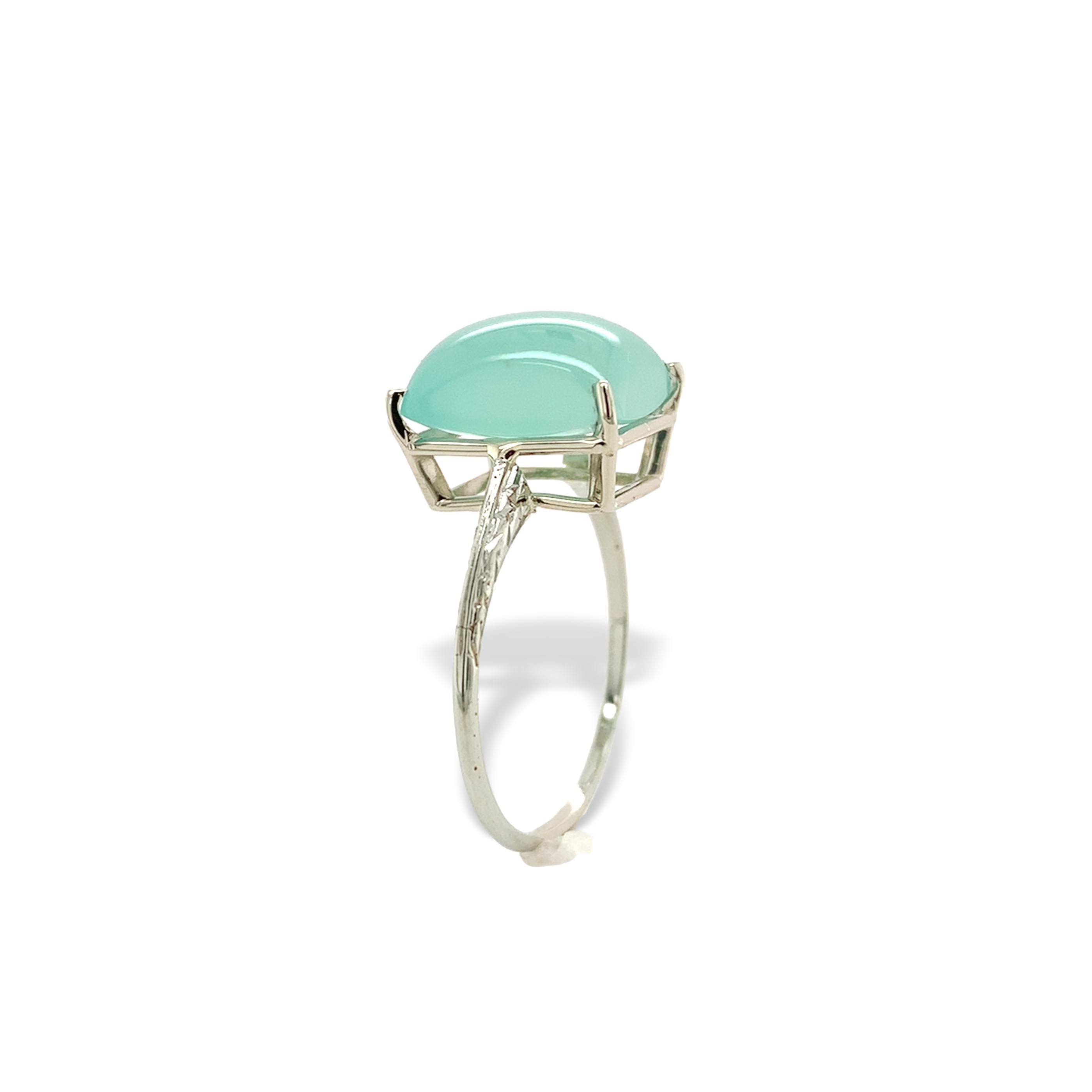 Cabochon 18K Gold 5.73 carat Aquaprase Ring Size 7.5 For Sale